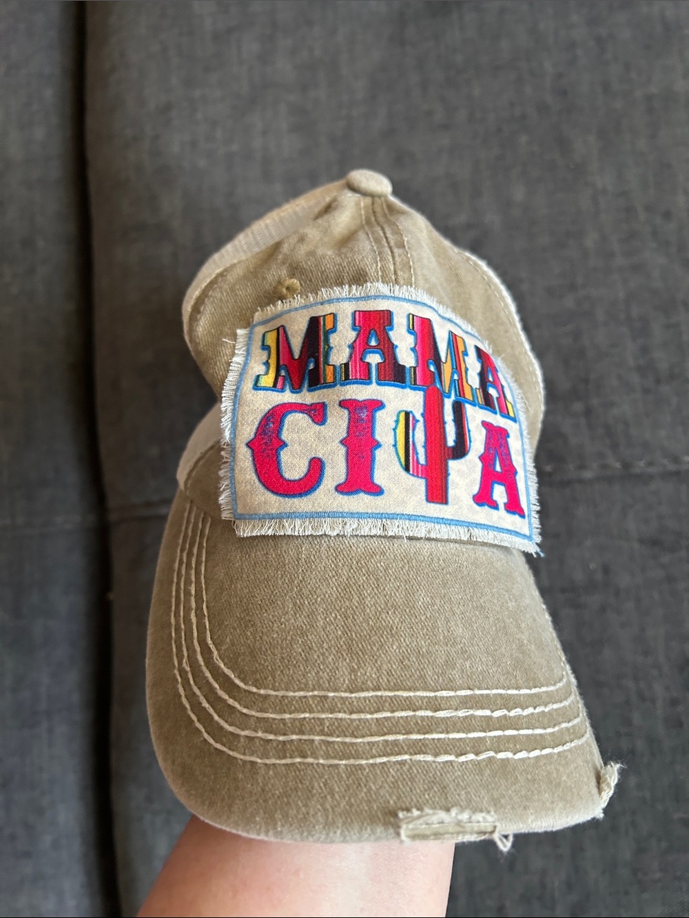 MAMA CITA Embroidered Patch Baseball Cap - Khaki
